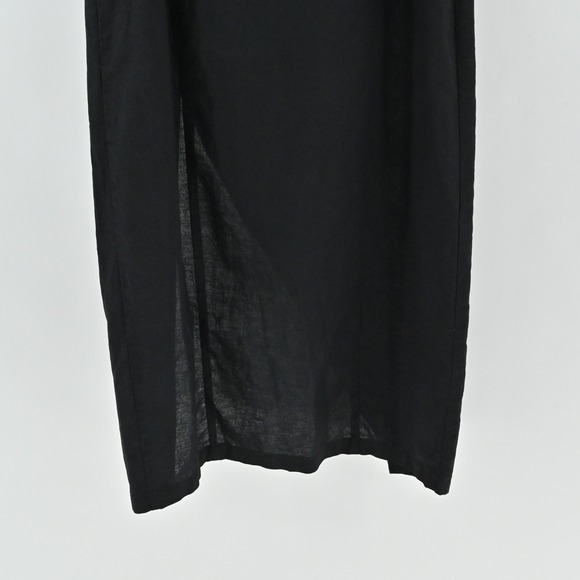 Weili Zheng Linen Midi Dress Size XS Black Spaghetti Strap Slit Y2K Whimsigoth - Picture 13 of 14